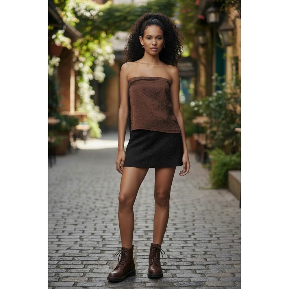Anthropologie Fondue Fudge Strapless Textured Top Lace Sides M NWT Festival Fun